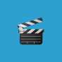 Clapper board emoji on a blue background. 