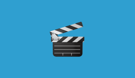 A film clapper board emoji on a blue background. 