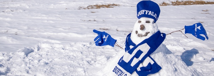 Snowman wearing UB gear.