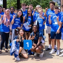 New student orientation students in small group #1 pose for a group photo. 