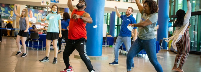 UB Counseling Services sponsored a “Pre-Juneteenth Wellness Celebration” in the Student Union lobby in June 2022. Participants also danced to Afrobeat — a music genre that combines West African and American musical styles.