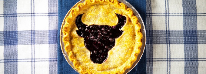 Blueberry pie with the UB spirit mark in the crust. 