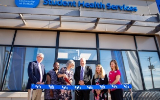 Zoom image: Opened in 2022, the UB Student Health Center boasts a spacious reception area, comfortable exam rooms and a rapid testing lab. 