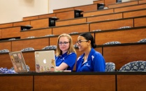 Orientation Leaders with Orientation, Transition and Parent Programs, part of Student Life, host an online session in Knox Lecture Hall in July 2021 as part of the virtual orientation programs for incoming students. Photographer: Meredith Forrest Kulwicki.