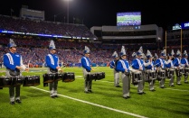The Thunder of the East, the UB Marching Band, played during half time of the Buffalo Bills home season opener against the Tennessee Titans in September 2022 at Highmark Stadium in Orchard Park, NY. Photographer: Meredith Forrest Kulwicki.