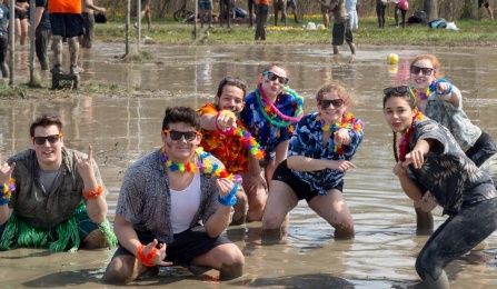 Oozefest, a UB tradition since 1984 and one of the largest mud volleyball tournaments in the US, is held at the mud pit on St. Rita's Lane on North Campus. Photographer: Meredith Forrest Kulwicki. 