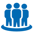 Group of 3 blue people icons gathered.