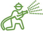 Firefighter with spraying hose icon.