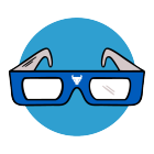 UB branded 3D glasses icon.